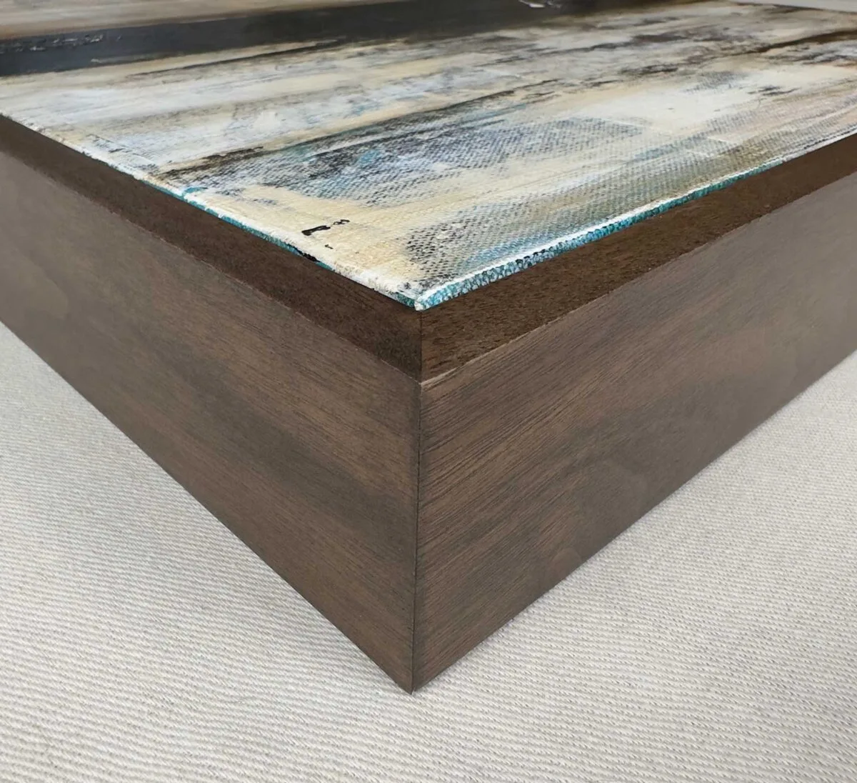 Walnut floating frame with dark stain